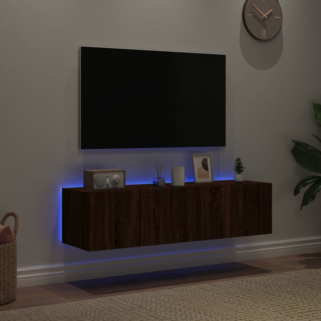 TV Wall Cabinets with LED Lights 2 pcs Brown Oak 60x35x31 cm