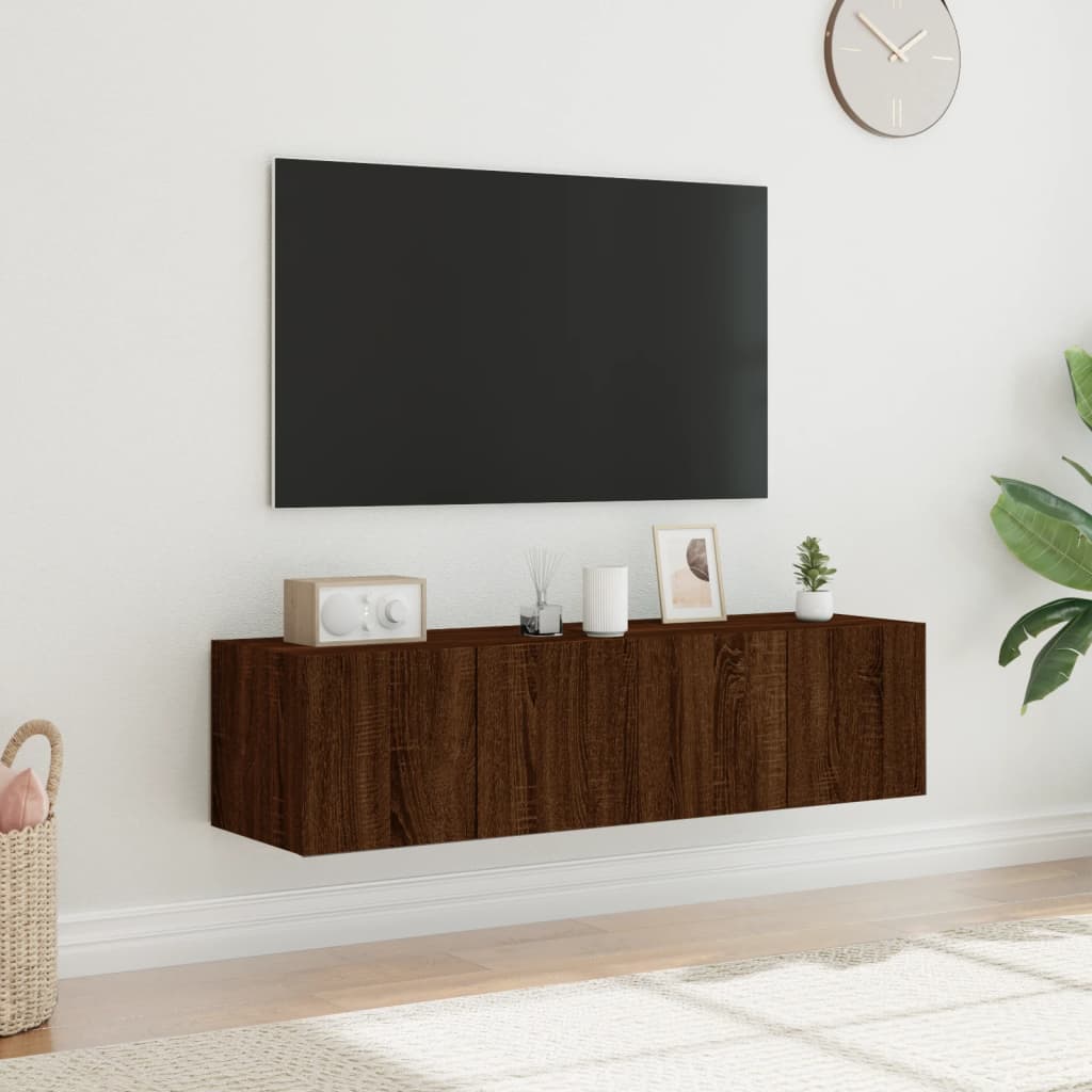 TV Wall Cabinets with LED Lights 2 pcs Brown Oak 60x35x31 cm