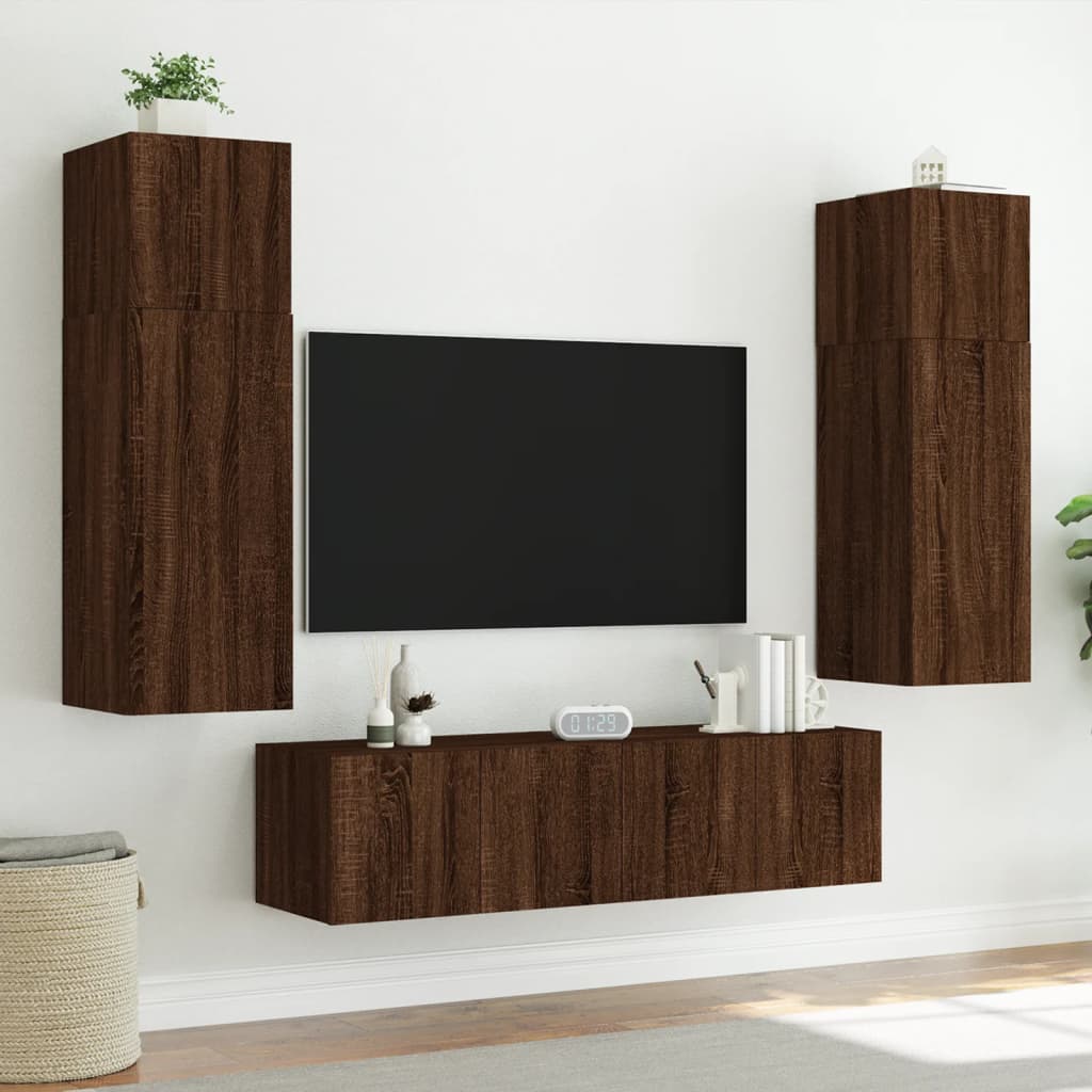 TV Wall Cabinets with LED Lights 2 pcs Brown Oak 60x35x31 cm