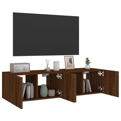 TV Wall Cabinets with LED Lights 2 pcs Brown Oak 60x35x31 cm