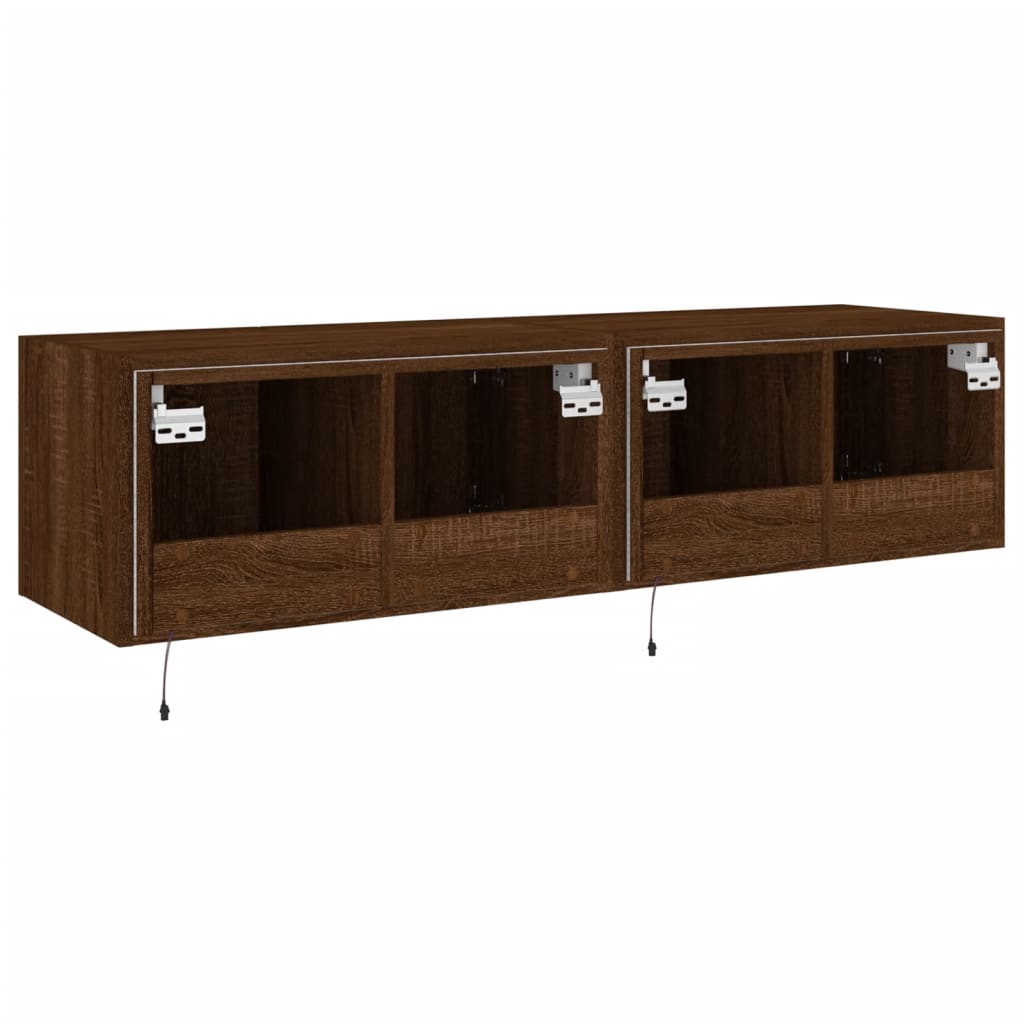 TV Wall Cabinets with LED Lights 2 pcs Brown Oak 60x35x31 cm