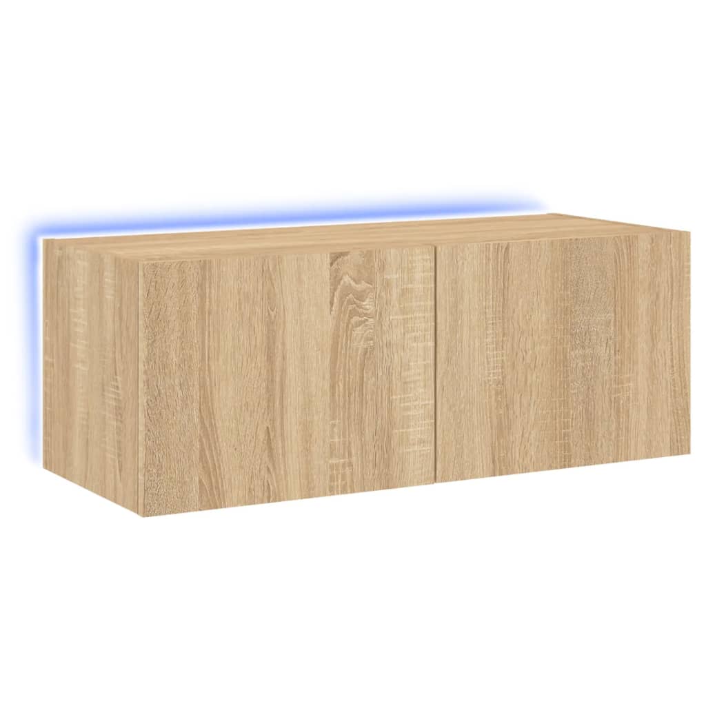 TV Wall Cabinet with LED Lights Sonoma Oak 80x35x31 cm