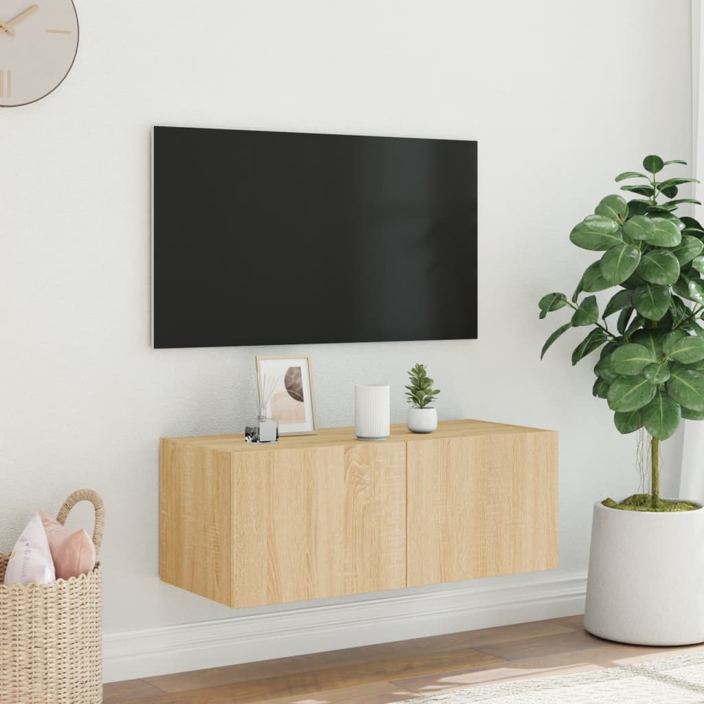 TV Wall Cabinet with LED Lights Sonoma Oak 80x35x31 cm