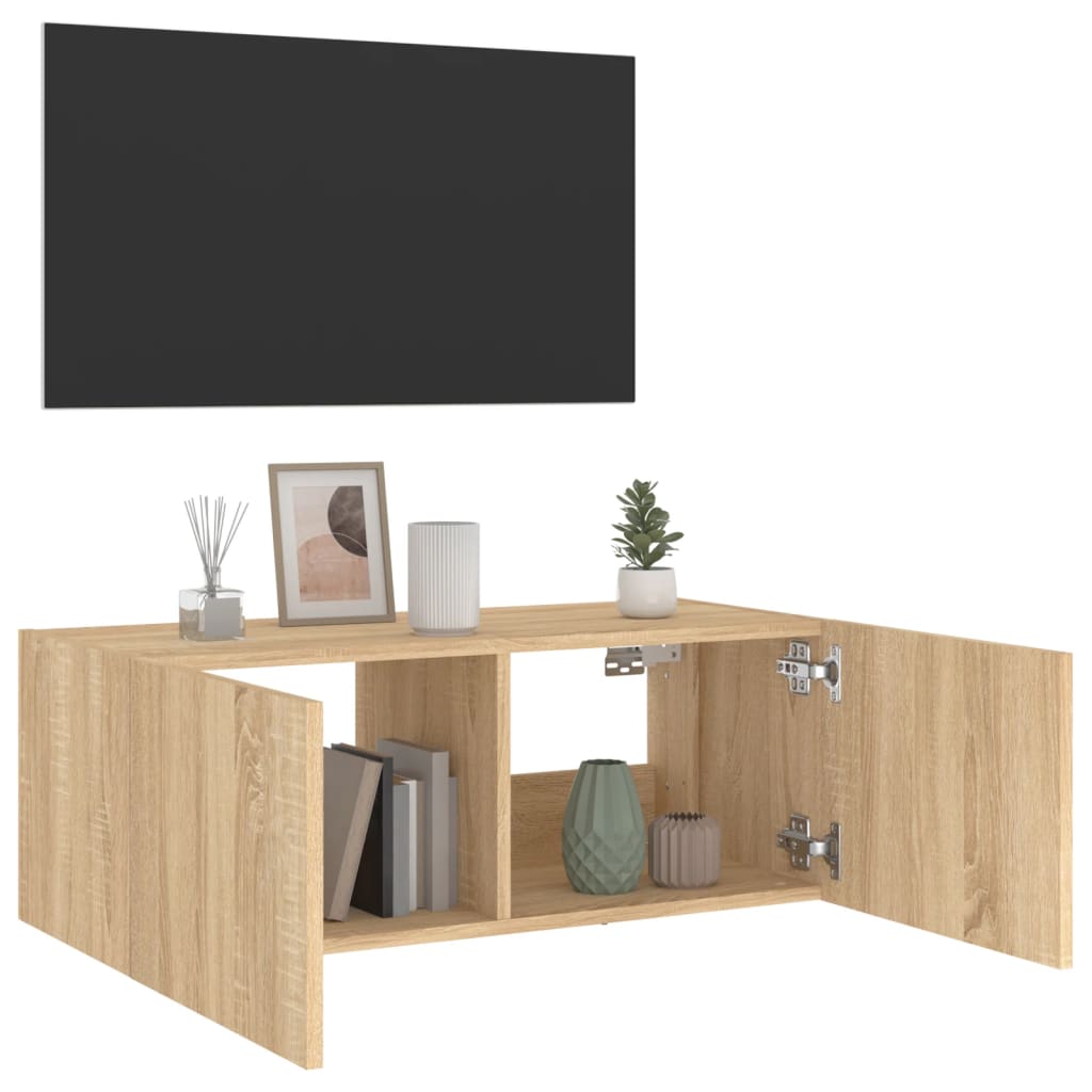 TV Wall Cabinet with LED Lights Sonoma Oak 80x35x31 cm