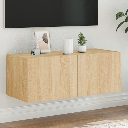 TV Wall Cabinet with LED Lights Sonoma Oak 80x35x31 cm