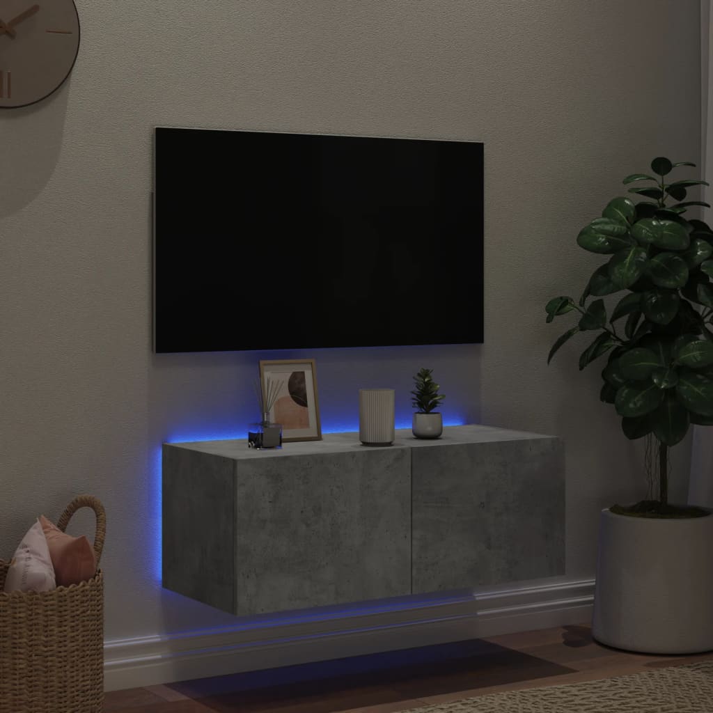 TV Wall Cabinet with LED Lights Concrete Grey 80x35x31 cm