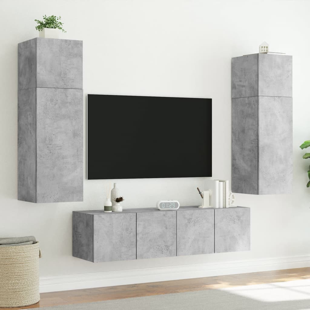 TV Wall Cabinet with LED Lights Concrete Grey 80x35x31 cm