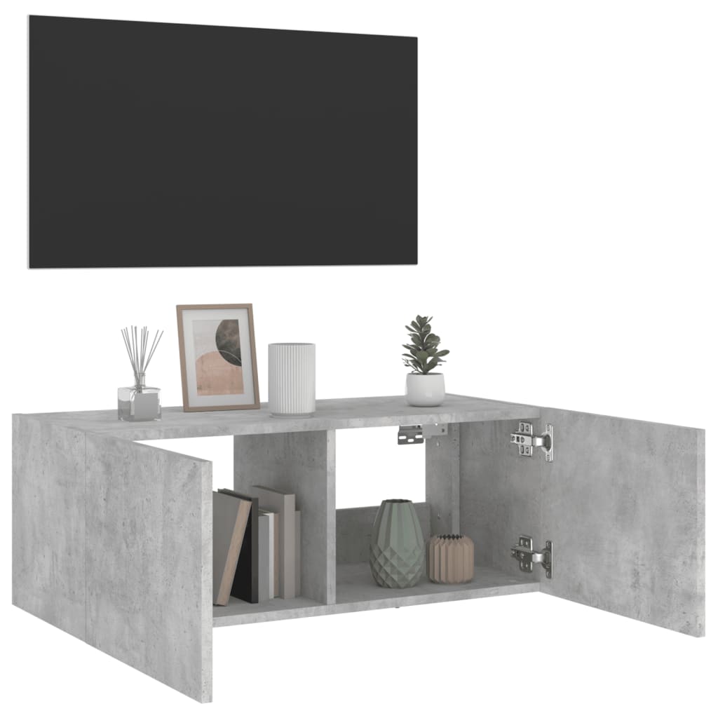 TV Wall Cabinet with LED Lights Concrete Grey 80x35x31 cm