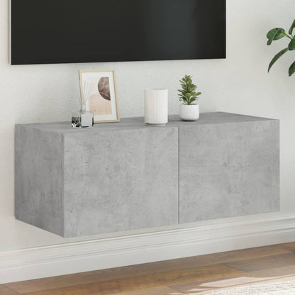 TV Wall Cabinet with LED Lights Concrete Grey 80x35x31 cm