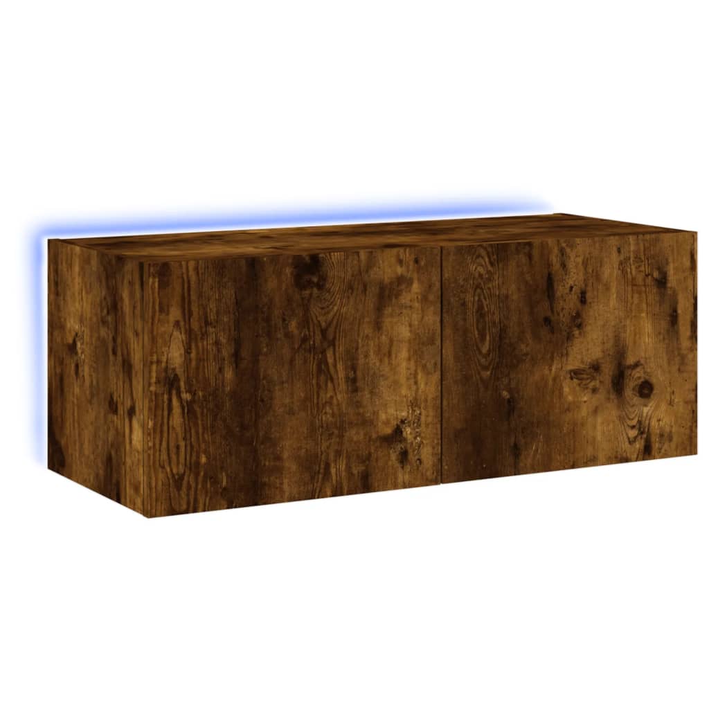 TV Wall Cabinet with LED Lights Smoked Oak 80x35x31 cm