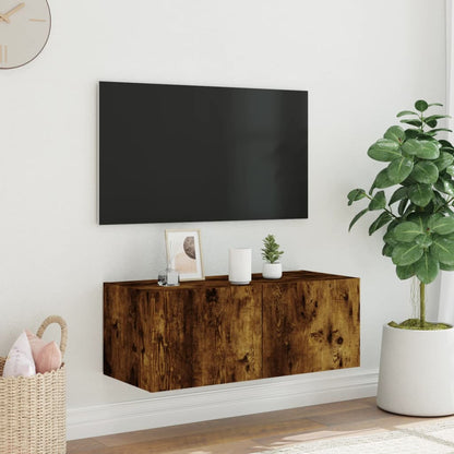 TV Wall Cabinet with LED Lights Smoked Oak 80x35x31 cm