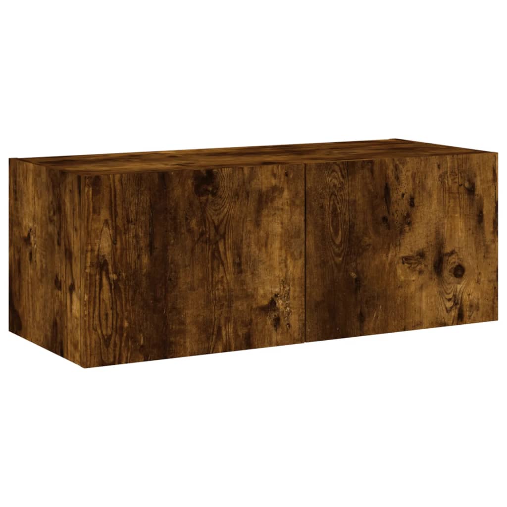 TV Wall Cabinet with LED Lights Smoked Oak 80x35x31 cm