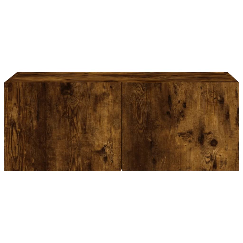 TV Wall Cabinet with LED Lights Smoked Oak 80x35x31 cm