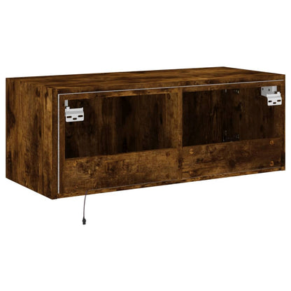 TV Wall Cabinet with LED Lights Smoked Oak 80x35x31 cm