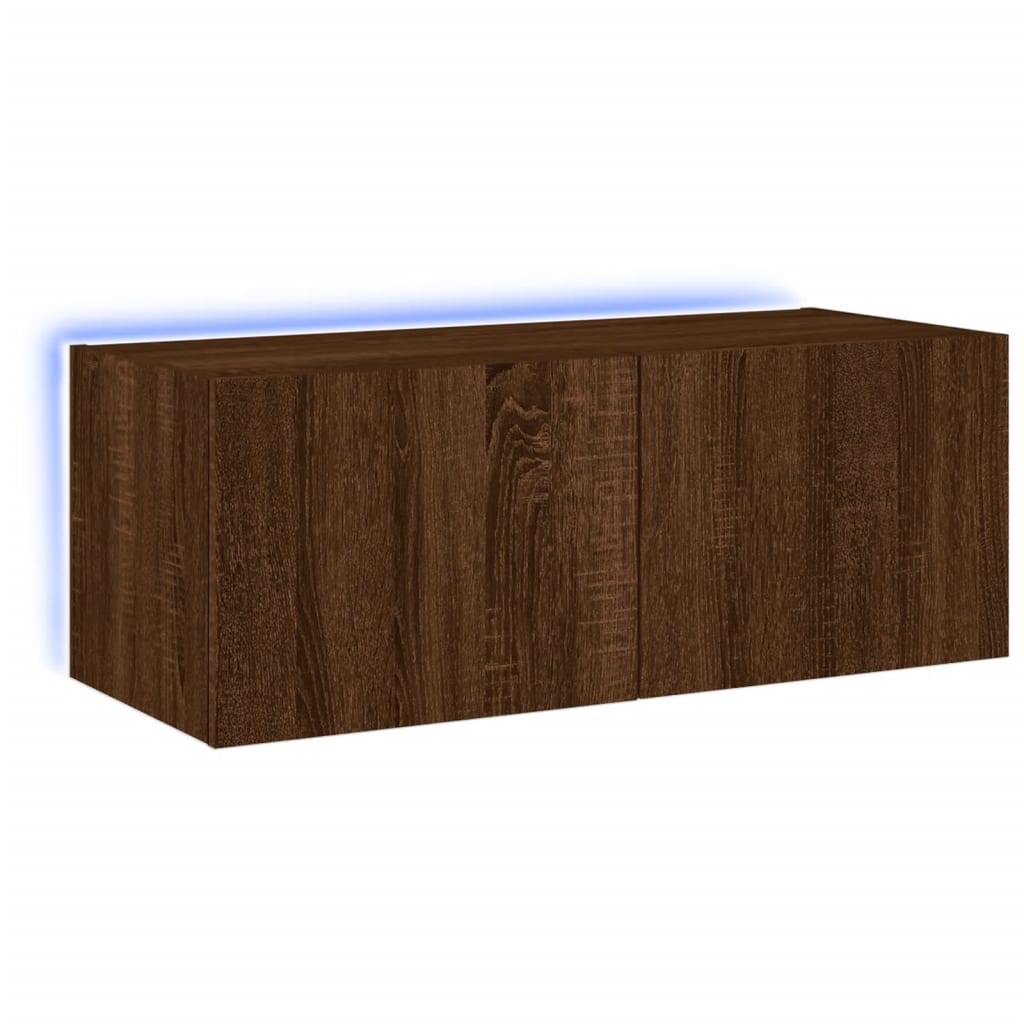 TV Wall Cabinet with LED Lights Brown Oak 80x35x31 cm