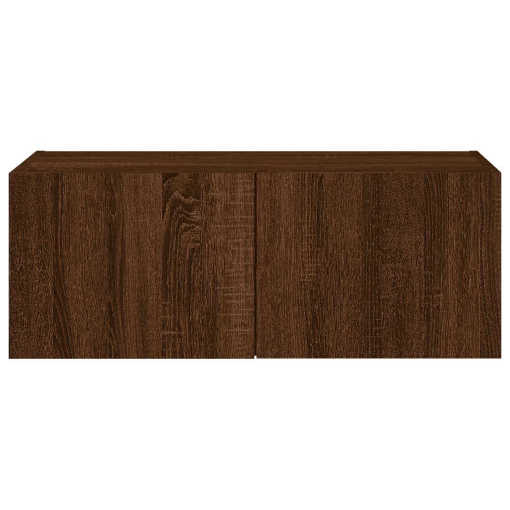 TV Wall Cabinet with LED Lights Brown Oak 80x35x31 cm