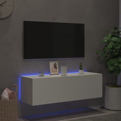 TV Wall Cabinet with LED Lights White 100x35x31 cm