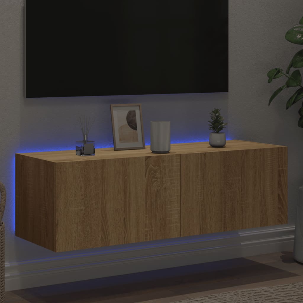 TV Wall Cabinet with LED Lights Sonoma Oak 100x35x31 cm