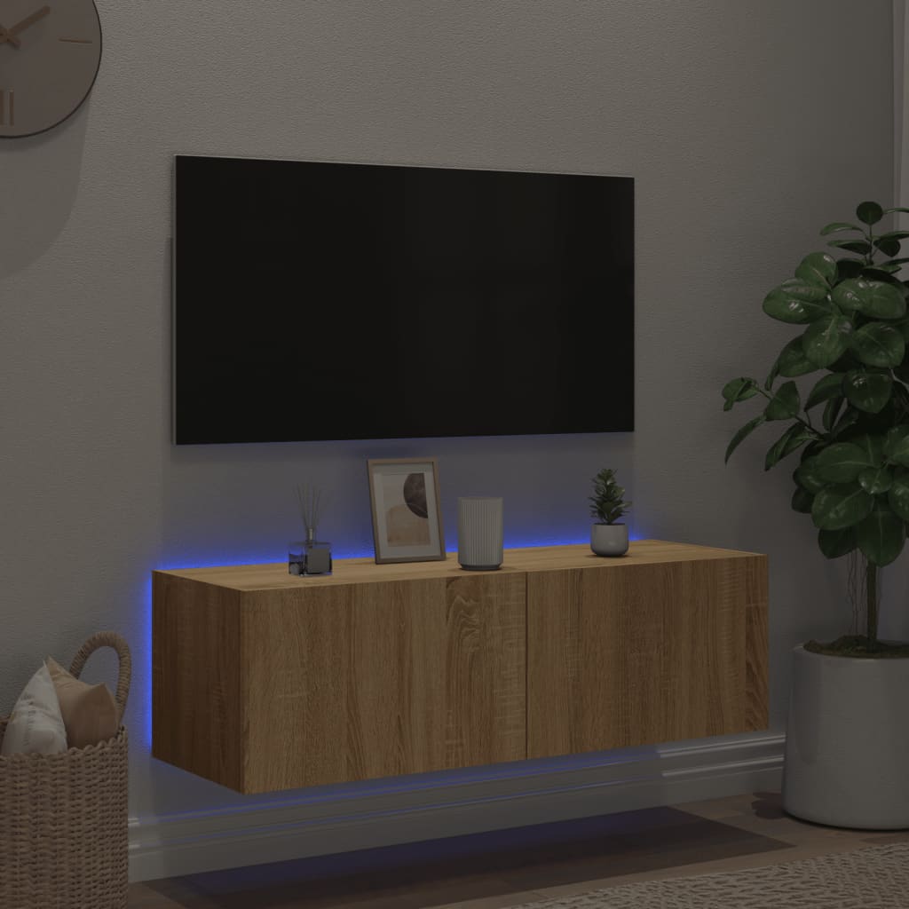 TV Wall Cabinet with LED Lights Sonoma Oak 100x35x31 cm