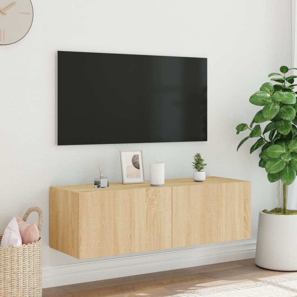 TV Wall Cabinet with LED Lights Sonoma Oak 100x35x31 cm