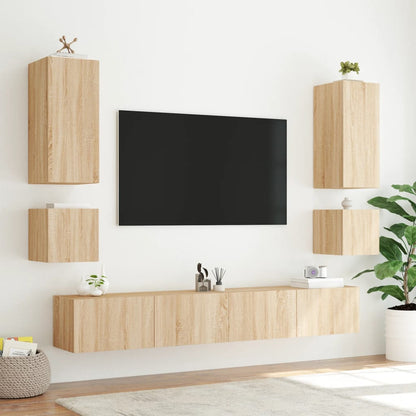 TV Wall Cabinet with LED Lights Sonoma Oak 100x35x31 cm