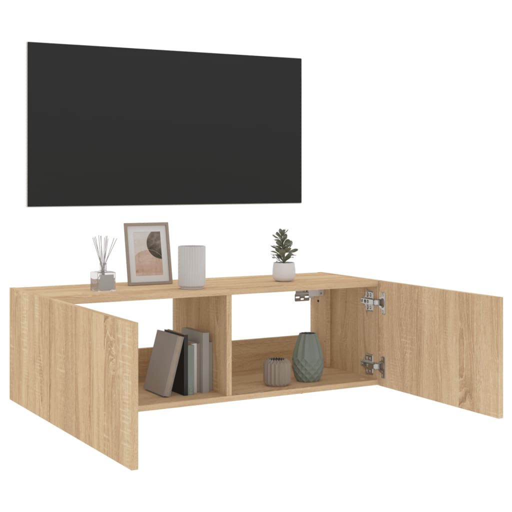 TV Wall Cabinet with LED Lights Sonoma Oak 100x35x31 cm