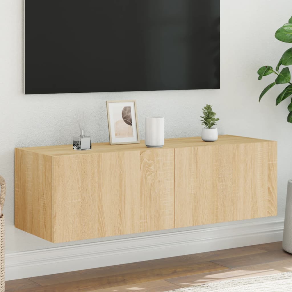 TV Wall Cabinet with LED Lights Sonoma Oak 100x35x31 cm