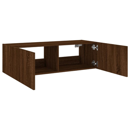 TV Wall Cabinet with LED Lights Brown Oak 100x35x31 cm