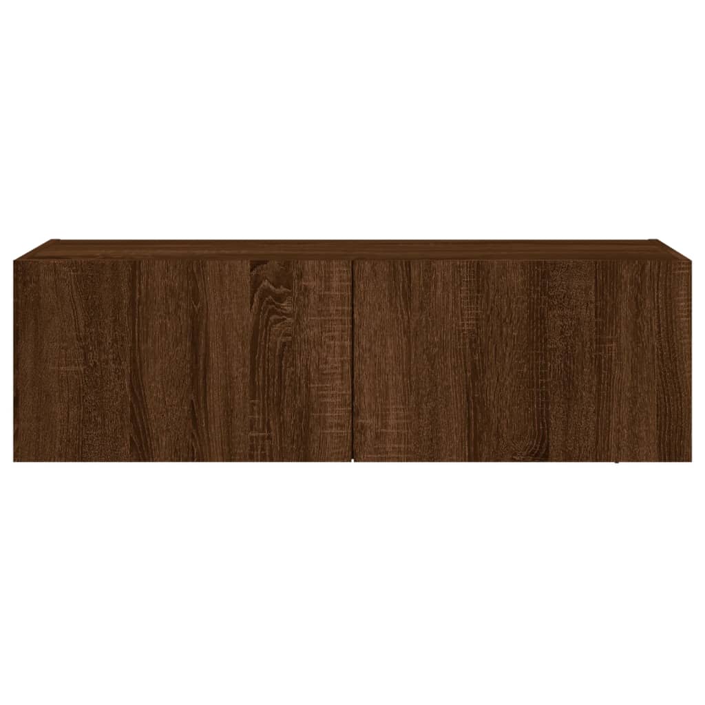 TV Wall Cabinet with LED Lights Brown Oak 100x35x31 cm