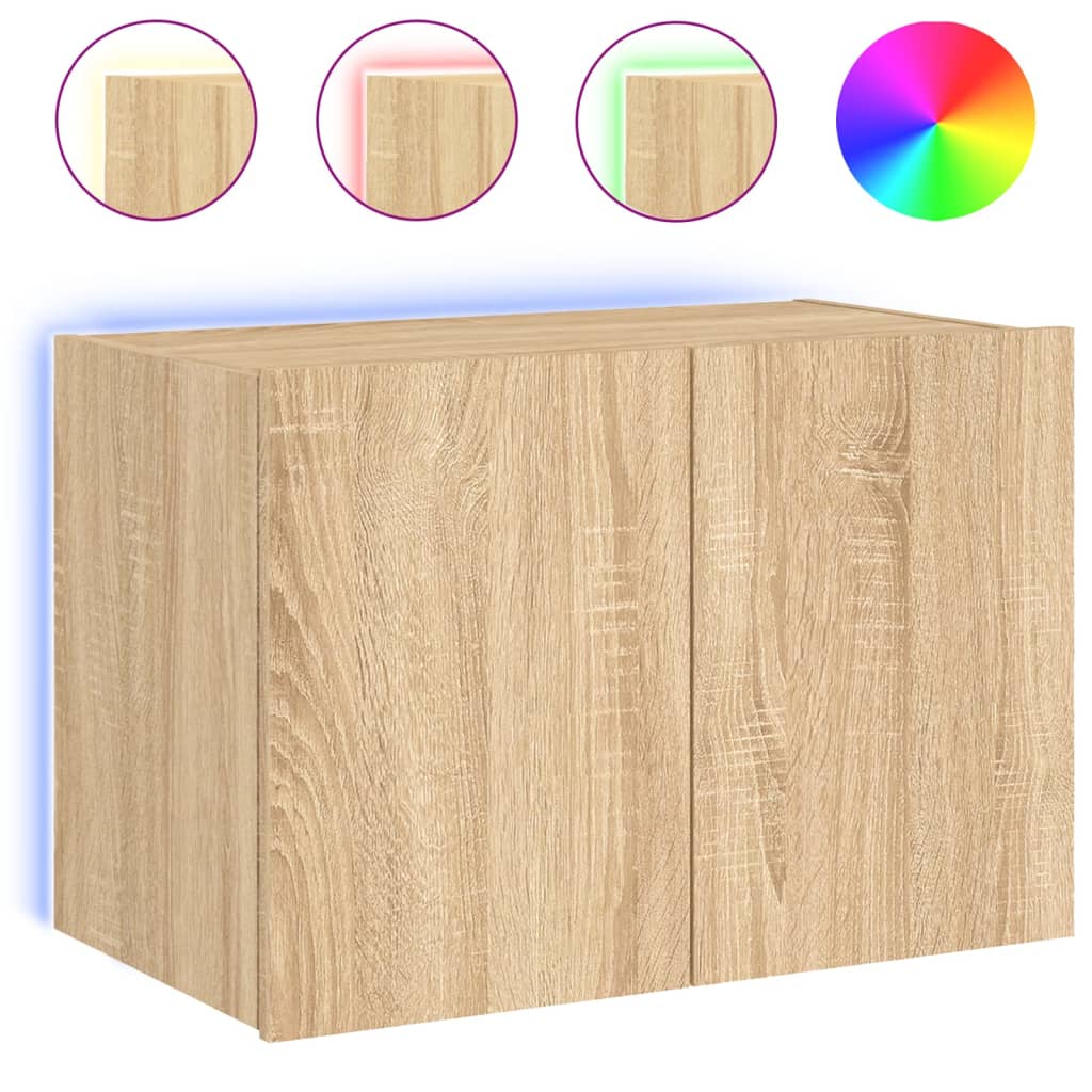 TV Wall Cabinet with LED Lights Sonoma Oak 60x35x41 cm