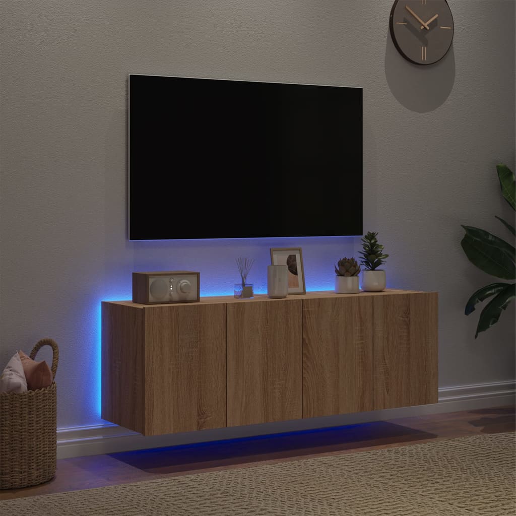 TV Wall Cabinets with LED Lights 2 pcs Sonoma Oak 60x35x41 cm