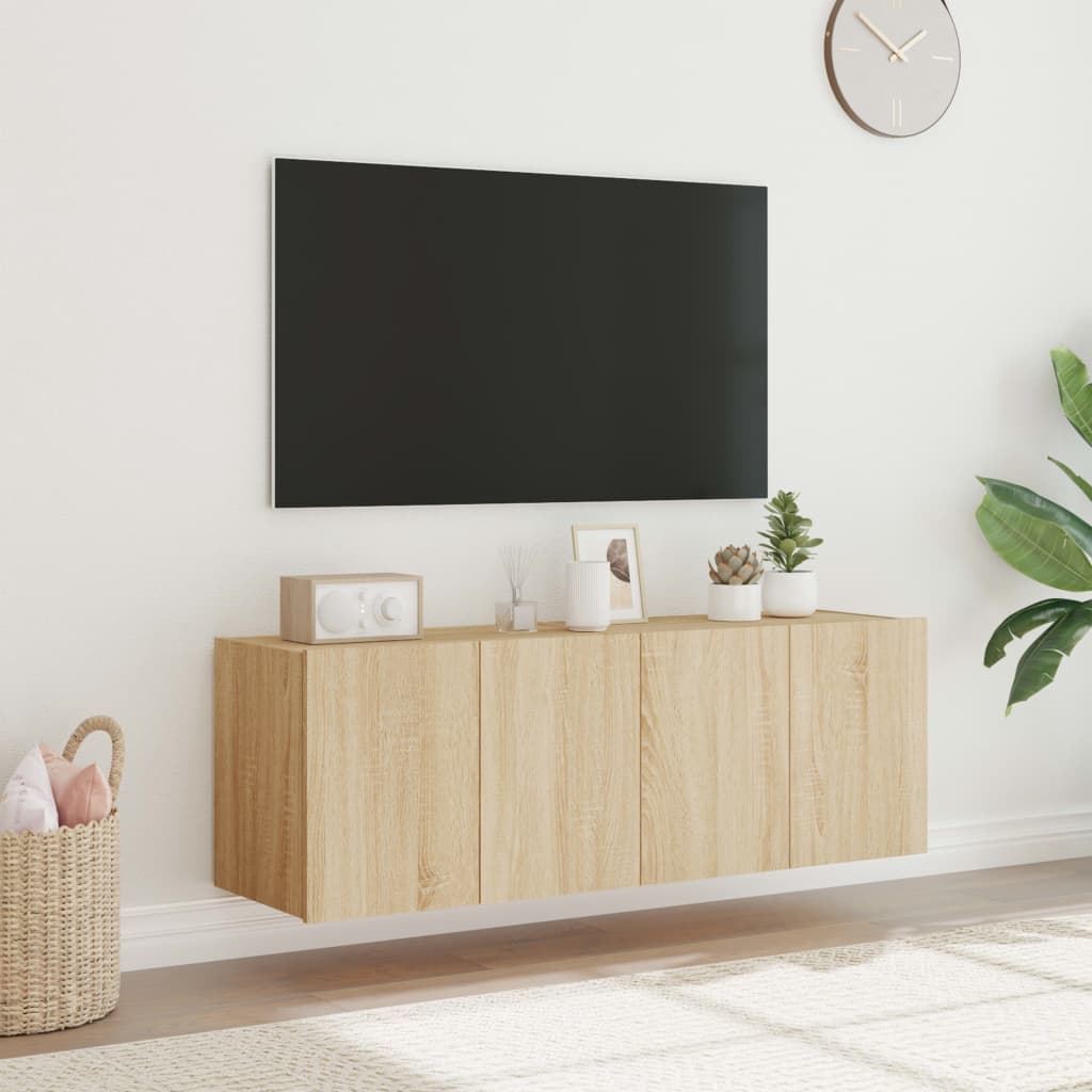 TV Wall Cabinets with LED Lights 2 pcs Sonoma Oak 60x35x41 cm