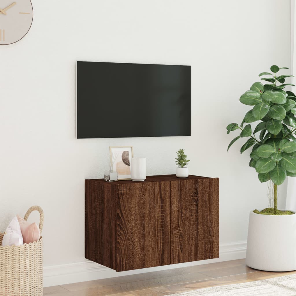 TV Wall Cabinet with LED Lights Brown Oak 60x35x41 cm