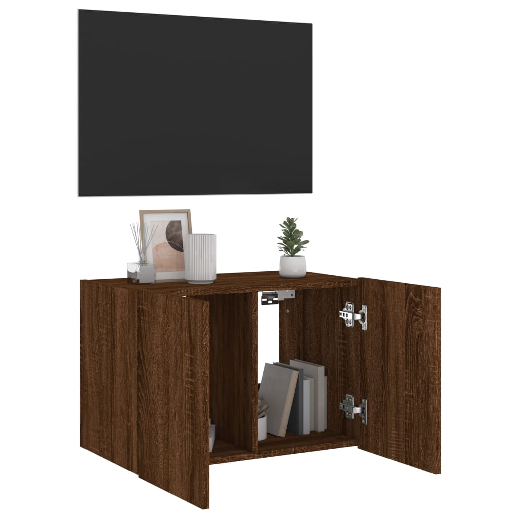 TV Wall Cabinet with LED Lights Brown Oak 60x35x41 cm