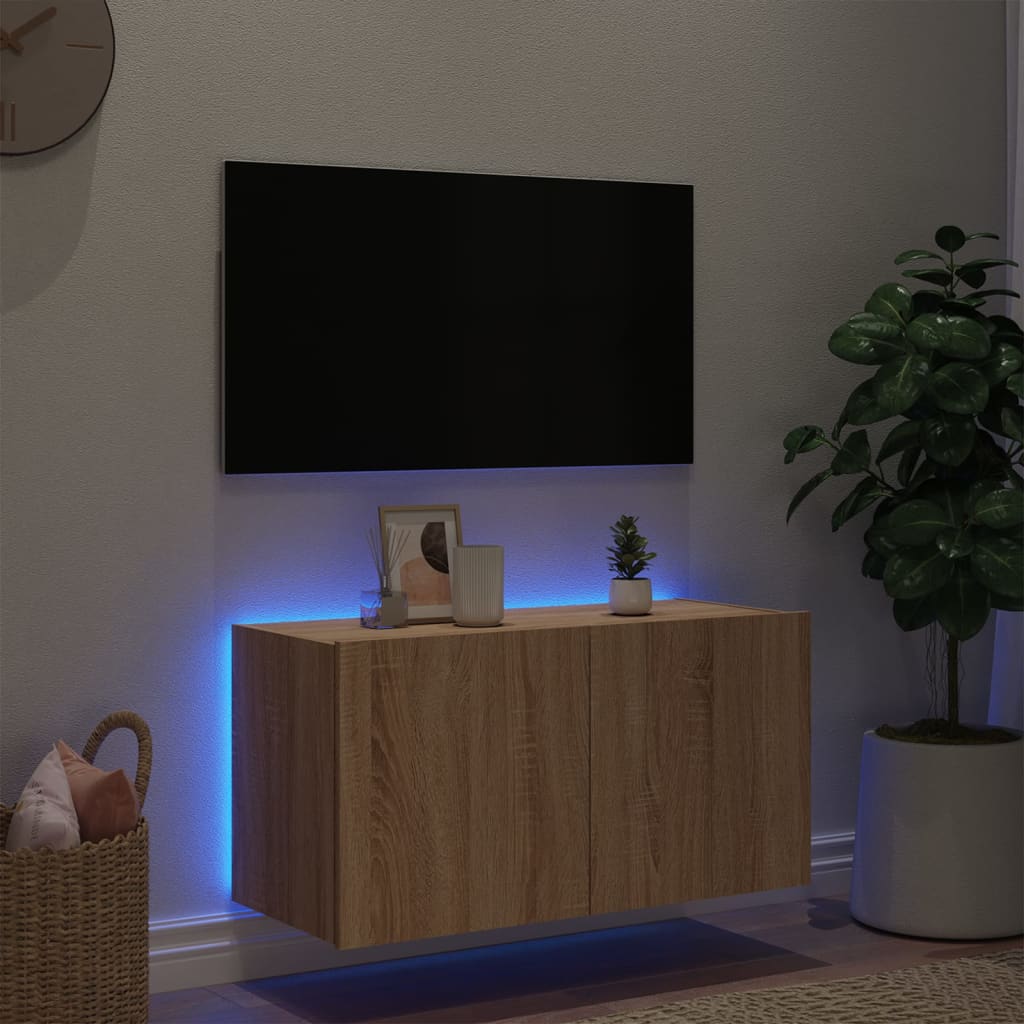 TV Wall Cabinet with LED Lights Sonoma Oak 80x35x41 cm