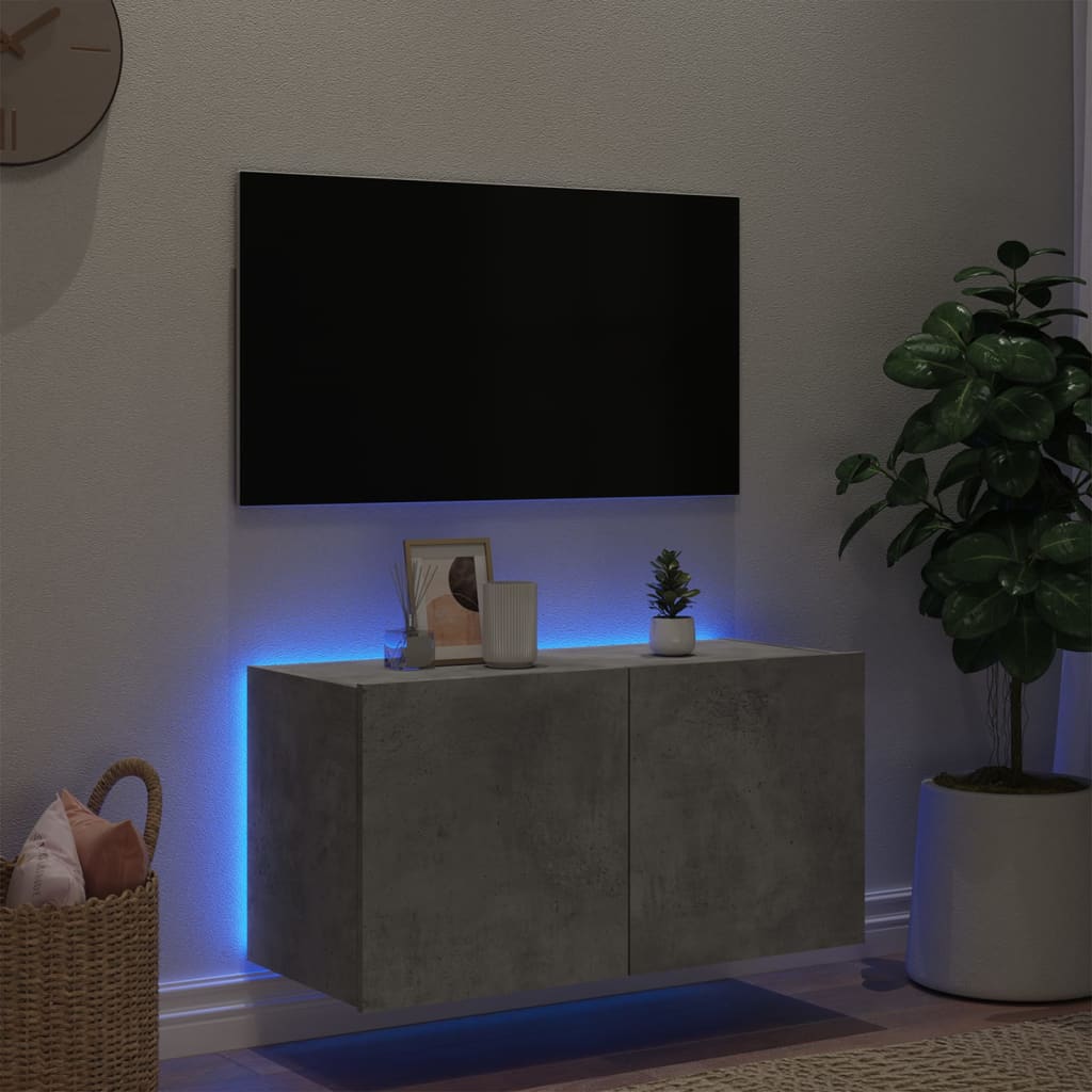 TV Wall Cabinet with LED Lights Concrete Grey 80x35x41 cm