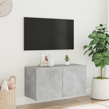 TV Wall Cabinet with LED Lights Concrete Grey 80x35x41 cm