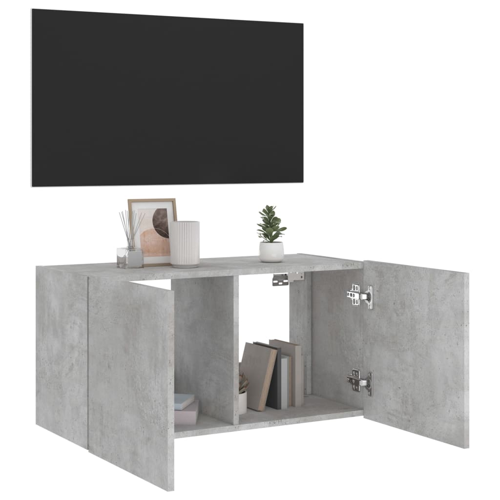 TV Wall Cabinet with LED Lights Concrete Grey 80x35x41 cm