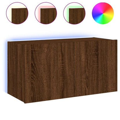 TV Wall Cabinet with LED Lights Brown Oak 80x35x41 cm