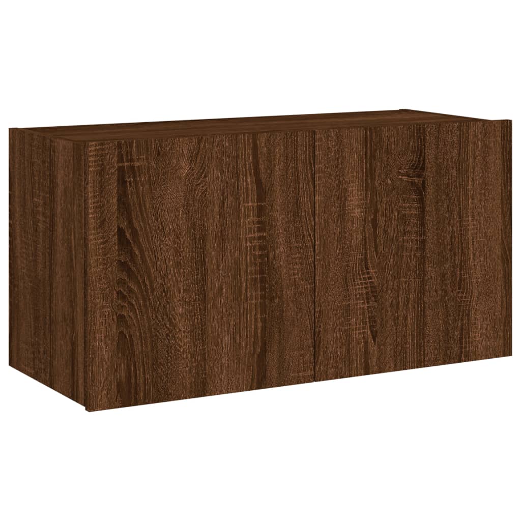 TV Wall Cabinet with LED Lights Brown Oak 80x35x41 cm