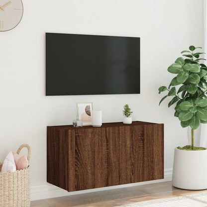 TV Wall Cabinet with LED Lights Brown Oak 80x35x41 cm