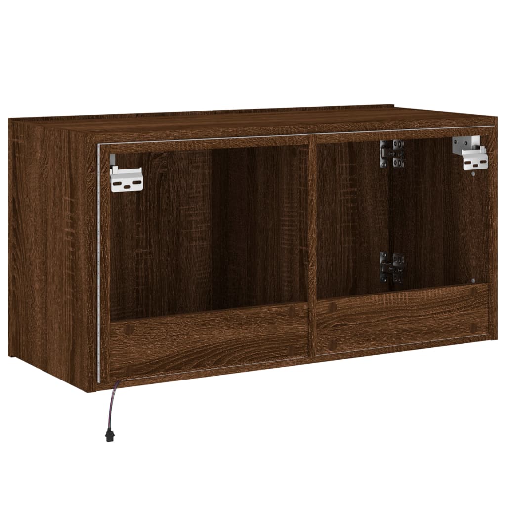 TV Wall Cabinet with LED Lights Brown Oak 80x35x41 cm