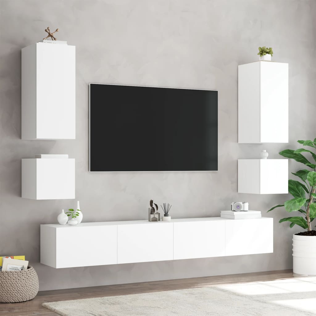 TV Wall Cabinet with LED Lights White 100x35x41 cm