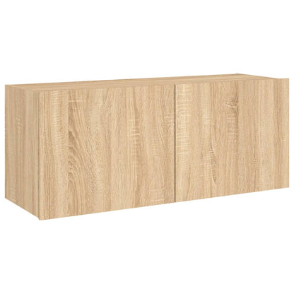 TV Wall Cabinet with LED Lights Sonoma Oak 100x35x41 cm