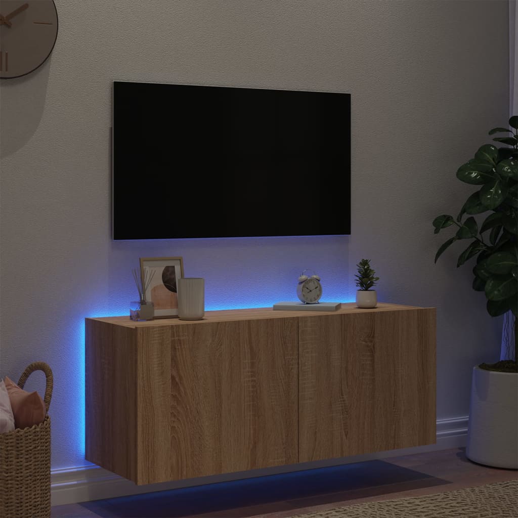 TV Wall Cabinet with LED Lights Sonoma Oak 100x35x41 cm