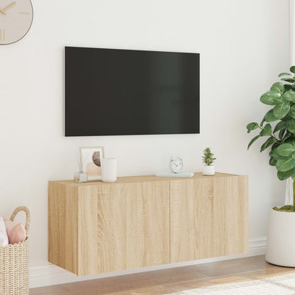 TV Wall Cabinet with LED Lights Sonoma Oak 100x35x41 cm