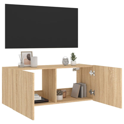 TV Wall Cabinet with LED Lights Sonoma Oak 100x35x41 cm