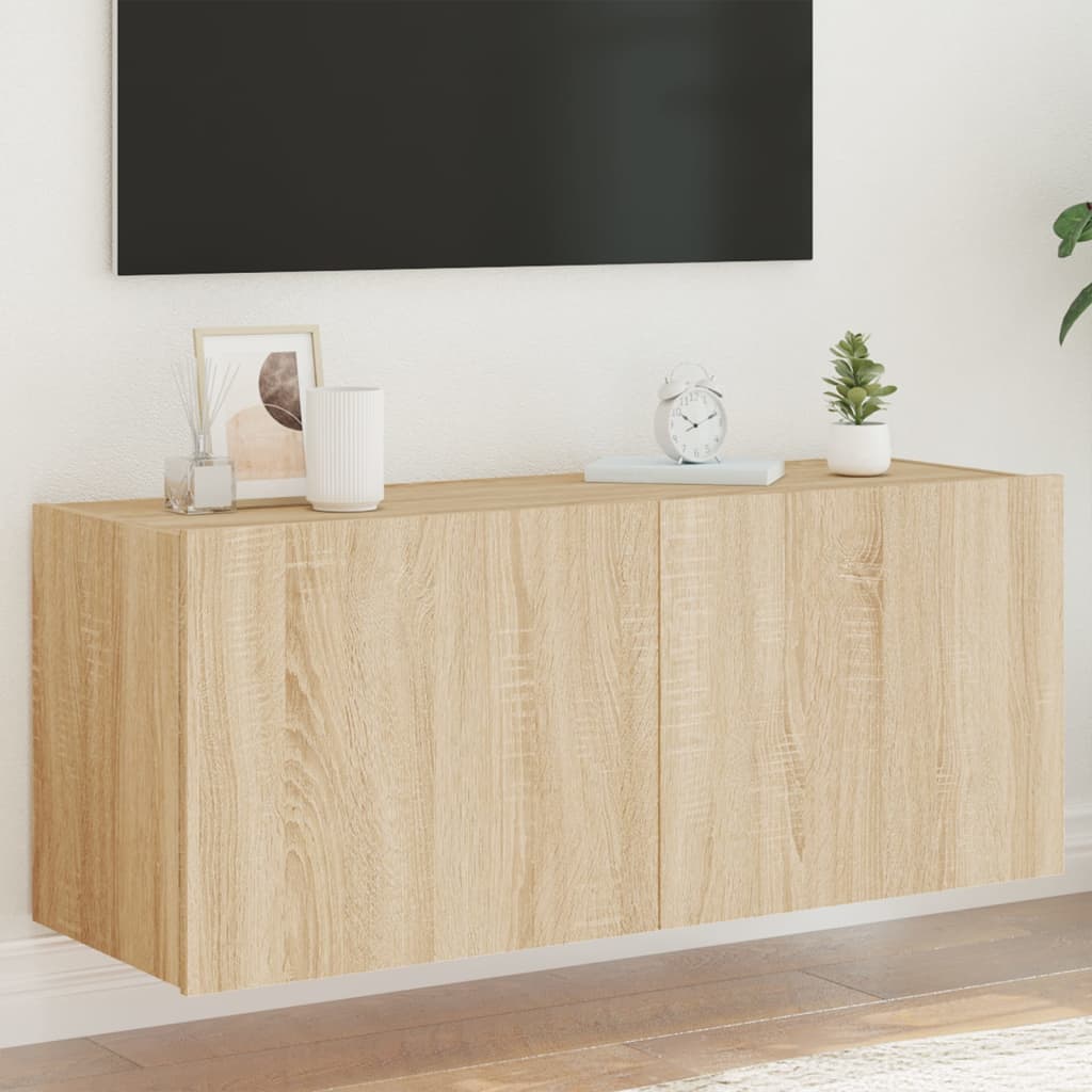 TV Wall Cabinet with LED Lights Sonoma Oak 100x35x41 cm