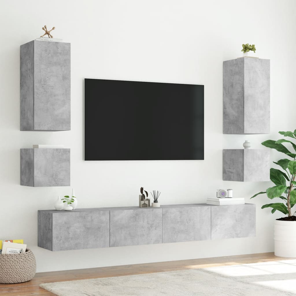 TV Wall Cabinet with LED Lights Concrete Grey 100x35x41 cm