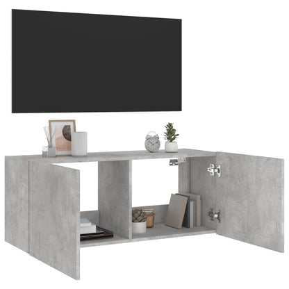 TV Wall Cabinet with LED Lights Concrete Grey 100x35x41 cm